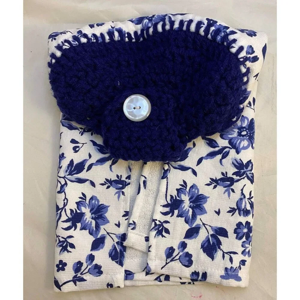 #4796 Hand made set of blue kitchen towels knitted